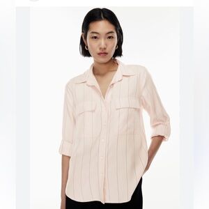 Babaton Atitzia Pink Striped Utility Button Up Shirt XS Coastal Grandma Office